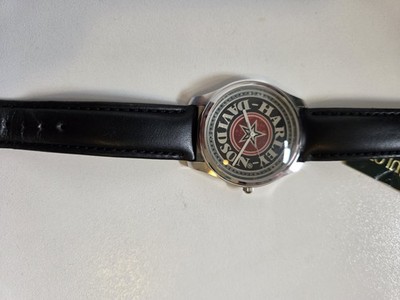 Harley-Davidson by Bulova Black Leather Analog Watch 9960197V NOS w/ Tin & Box