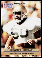 1991 Pro Set Chris Zorich #33 RC Rookie Notre Dame Fighting Irish
