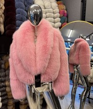 Women's Pink Real Fox Fur Coat Luxury Handmade Winter Coat Christmas Gift