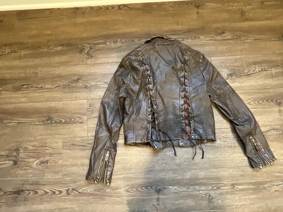 Womens Free People Brown Vegan Leather Jacket Size 4 Moto - Image 4 of 4