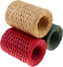 Raffia Ribbon Red Green Natural 3 Rolls 1080 Feet, 360 Feet Each Roll, Paper Twi