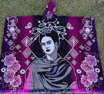 Frida Kahlo Adult Alpaca Poncho,Unisex One Size. Made In Ecuador, Lightweight