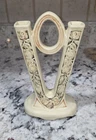 Weller Pottery Roma "V" Double Bud Vase; 1920s Antique! Pink and Green on Ivory