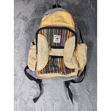 Himalayan Hemp Woven Boho Backpack Made in Nepal Tan Grey Multicolor