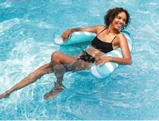 Big Joe Pool Noodle Sling Chair With Drink Light Blue Strip "NEW" FREE SHIPPING 