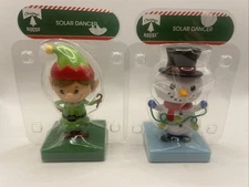 2 Solar Dancing Santa's Elf & Snowman Toy Holiday Christmas Decorations