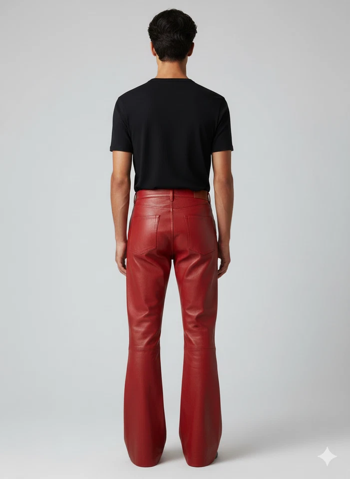 Wear Lambskin Men's Pant Pure Genuine Biker Dark Red Leather Stylish Casual Fit - Image 2 of 4