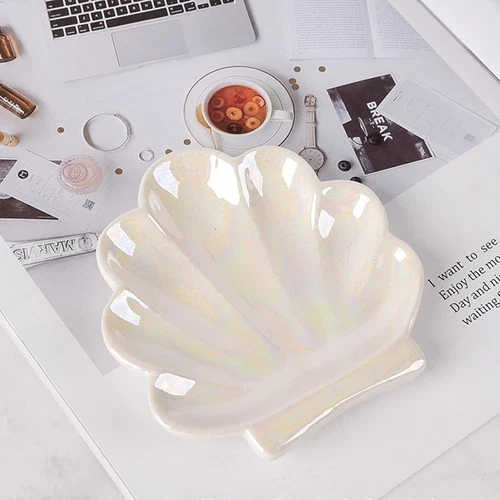 Shell Trinket Dish, Ceramic Ring Holder/Jewelry Tray, Cute Organizer White - Afbeelding 5 van 7