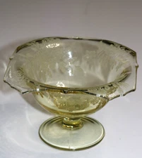 Vintage Ardith Paden City Yellow Etched Pedestal Glass Bowl