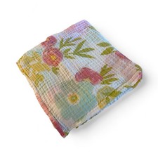 Cloud Island Pink Green Floral Leaves Baby Blanket Muslin Cotton Swaddle