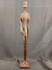 Vintage Elongated Mid Century Viking Hand Carved Folk Art Statue 19.5"