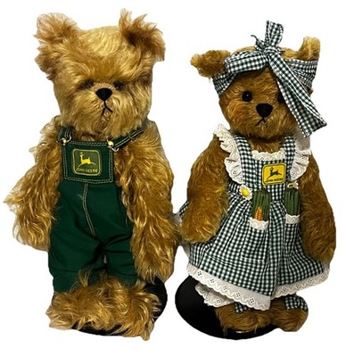 Franklin Mint Heirloom John Deere 11'' Mohair Girl & Boy Bears Jointed, Retired