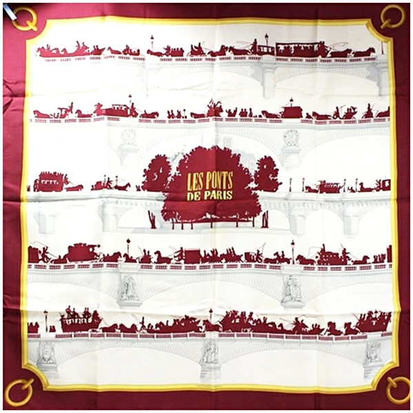Hermes Silk Scarf Carre90 Les Ponts De Paris Bridges Of Used Ab Ladies Women C