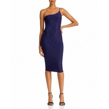 Nookie Penelope Shimmer One Shoulder Midi Dress Navy Blue Size M Party Cocktail