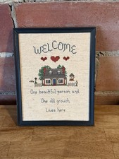 Cross Stitch Welcome To Our Home Framed Vintage 1980s