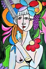 A.Z. Davis 36X24" New Painting Portrait Modern Figurative Cubism Expressionist