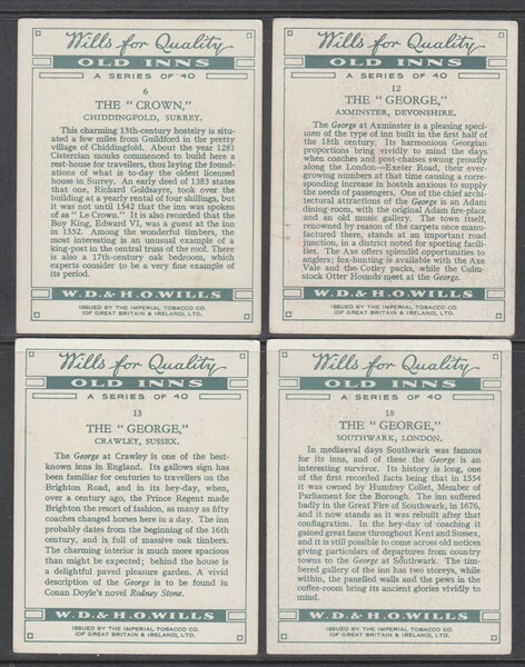 CIGARETTE CARDS (x4) W.D. & H.O. WILLS, OLD INNS, A SERIES 1936  (ID:984/EO199)