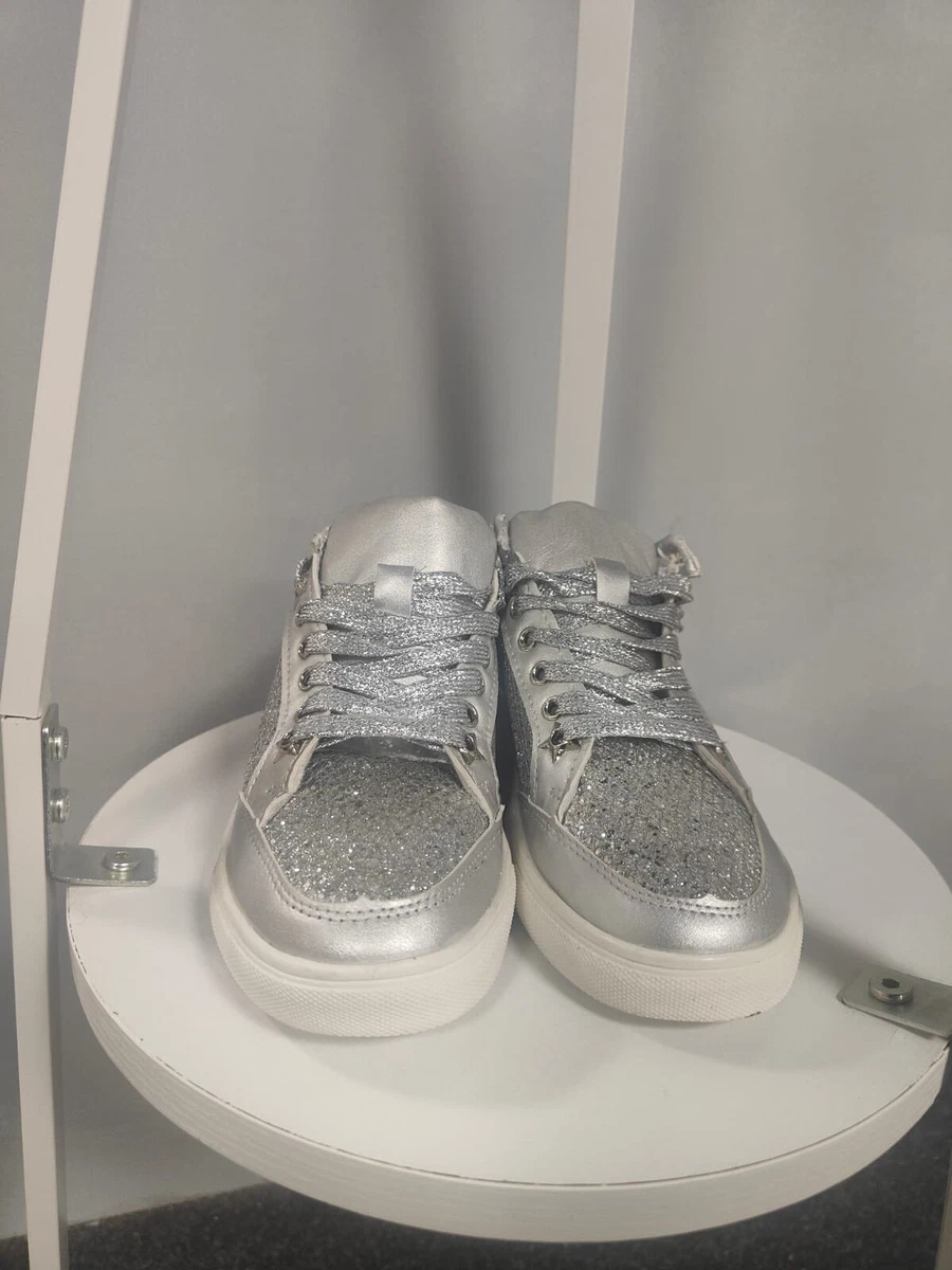 Ladies Silver Flat Trainers Women Lace Up Silver Sneakers Comfort