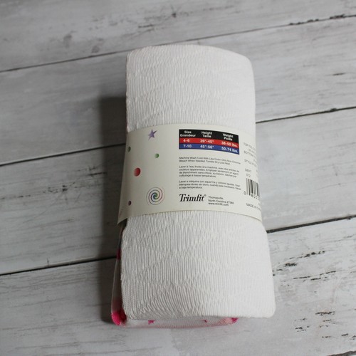 Trimfit Girl's Knit Tights Youth Size 4-6 White Pink Blue Stars Hearts Stripes - Picture 4 of 5