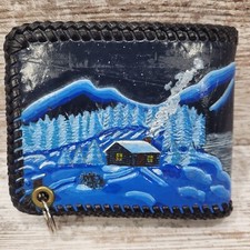 VTG Handmade Leather Embossed Lace Bifold Wal...