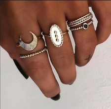 Set 5pz Accessori Donna Anelli Gioiello Moda Estiva dorato Maya Idea Regalo 