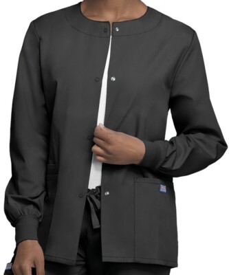 Cherokee workwear scrub jacket XS dark gray snap front
