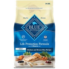 Blue Buffalo Life Protection Formula Adult Dog Food 34 lb Chicken Brown Rice 2.92 per pound