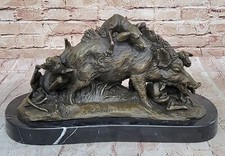 Confezione Di Cani Caccia Enorme Wild Cinghiale Maialino 100% Bronzo Arte Decoro