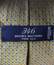 Brooks Brothers 346 Pure Silk 58" Tie Gold Blue Tones USA Made EUC