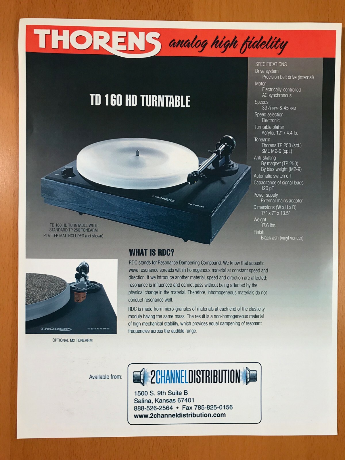 ORIGINAL THORENS TD 160 HD & OPTIONAL M2 TONEARM SALES BROCHURE D164