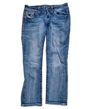 Miss Me Capri Jeans Womens Size 27 Blue Distressed JE5146P6 Rhinestone