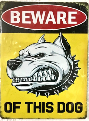 FREE SHIPPING! Buy or make OFFER B4 it s SOLD! Beware dog pitbull 12x16 TIN SIGN