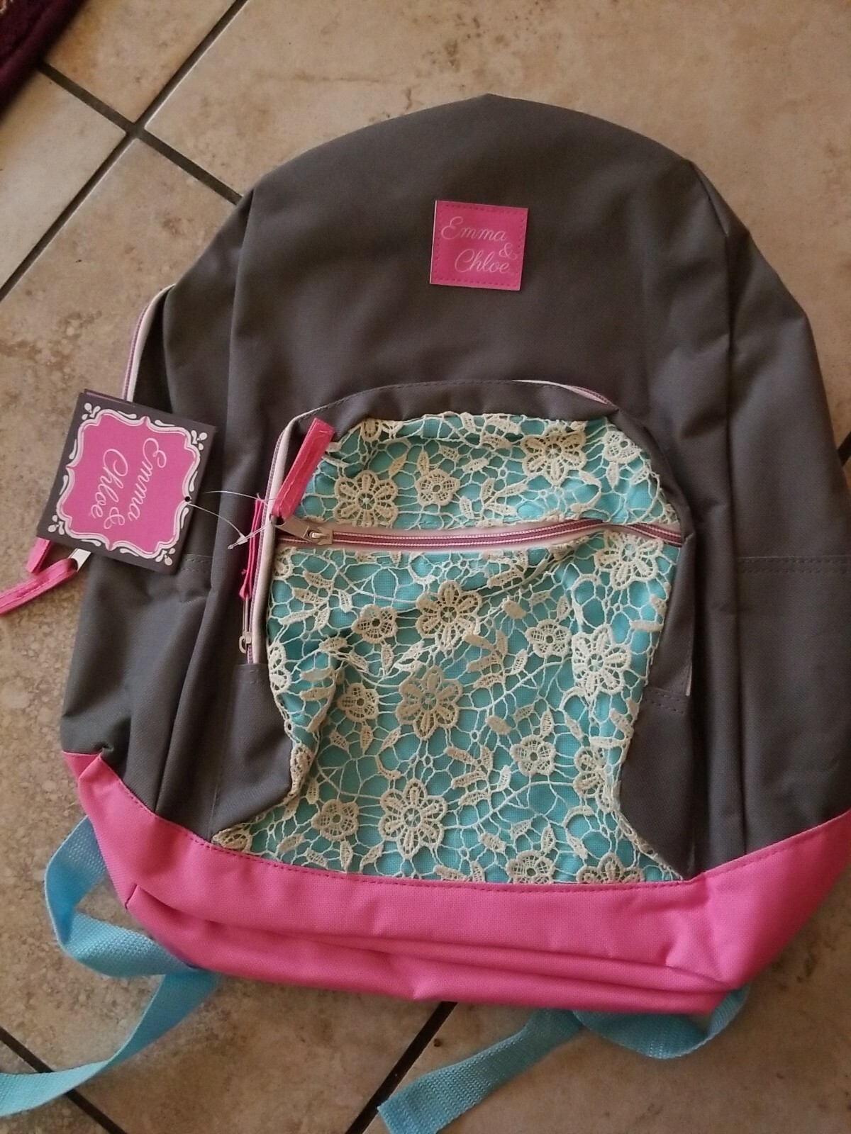 Emma & Chloe Gray Lace Travel Tote Backpack 17 Inch-image