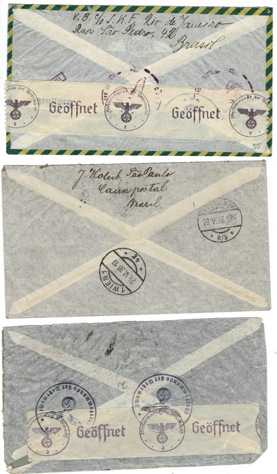 Condor Mail Lati  Brazil to Europe WWII Period 3 Covers 2 Censored - Image 3 of 3