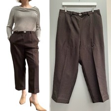 Ladies Trousers Size 16 BM Taper Leg Crop Chic Work Smart High Waisted Brown