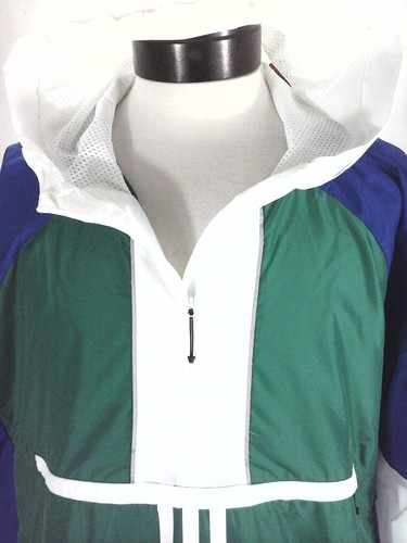 ADIDAS Pullover Jacket Windbreaker w Hood Blue Green 1/4 Zip CV3270 Mens 2XL New - Picture 4 of 9