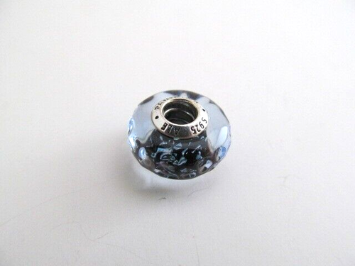 Authentic New Pandora Wavy Dark Blue Murano Glass Ocean Charm - Picture 2 of 5