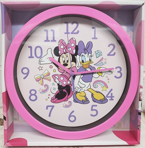 Round Plastic Decor. Wall 10" Clock, DISNEY, MINNIE MOUSE & DAISY DUCK,pink, AW - Picture 2 of 10