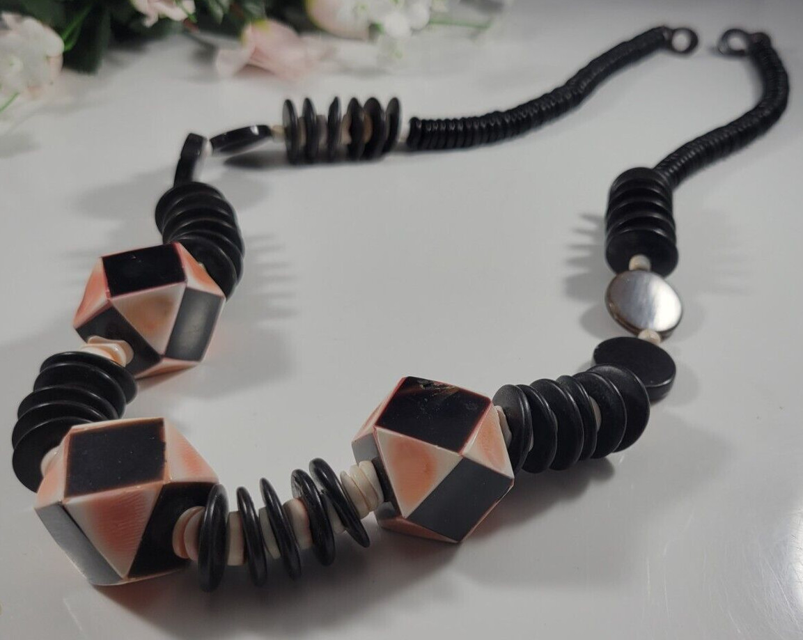 Long CHUNKY BOLD Shell Wood STATEMENT Graduating … - image 1