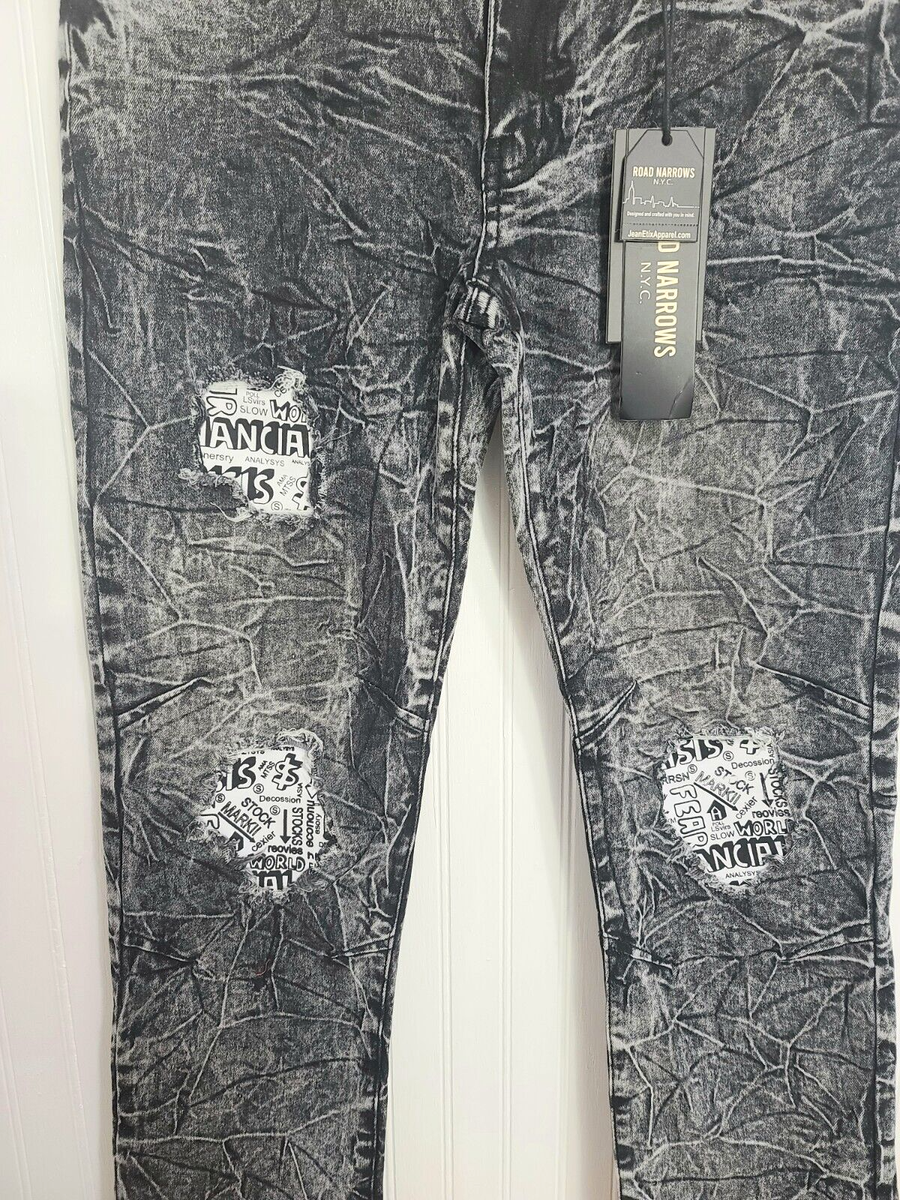 New Boys Jeans Road Narrows NYC Distressed Black Acid Wash