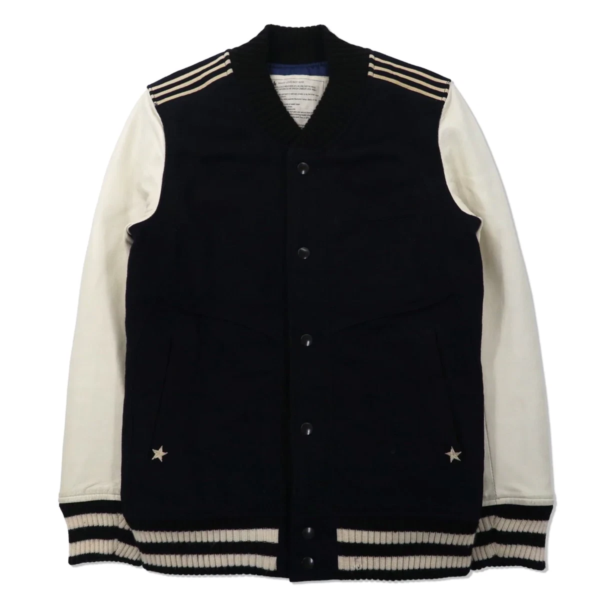 INK Remake Military Leather Sleeve VARSITY JACKET S Navy Wool US