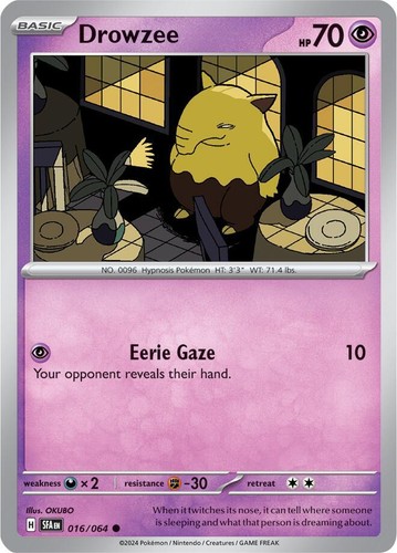 DROWZEE Pokemon Card Drowzee 49/108 Reverse Holo Basic Psychic Type 2016  NM-+