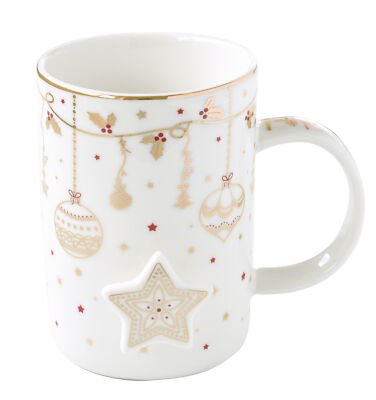 weihnachtlicher Becher, Tasse CHRISTMAS LIGHTS weiß gold für 370ml EASY LIFE