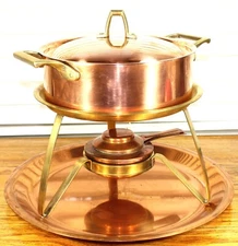 Unused Paul Revere Ware USA Solid Copper Pot Cheese Fondue Set Pan Signature ED