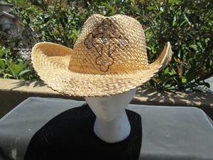 BNWT-Peter-Grimm-Crystal-Cross-Cowboys-Cowgirls-Drifters-Natural-Straw-Hats-O-S