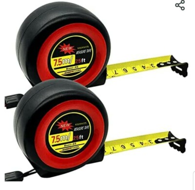 Keenwits 2er-Pack Maßband 7,5 m/25 Fuß Genauigkeit Anti-Schnitt Lineal Breite 1 Zoll M