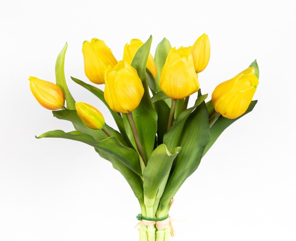 Tulpenbund Nature Real Touch 32X26Cm Gelb Mit 10 BlüTen Lm Kunstblumen KüNstlich-image