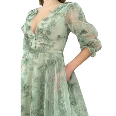 Fun Butterfly Dress Long Sleeves Deep V Neck A Line Half Sleeves Sheer Corset | eBay Fun Butterfly Dress Long Sleeves Deep V Neck A Line Half Sleeves Sheer Corset | eBay