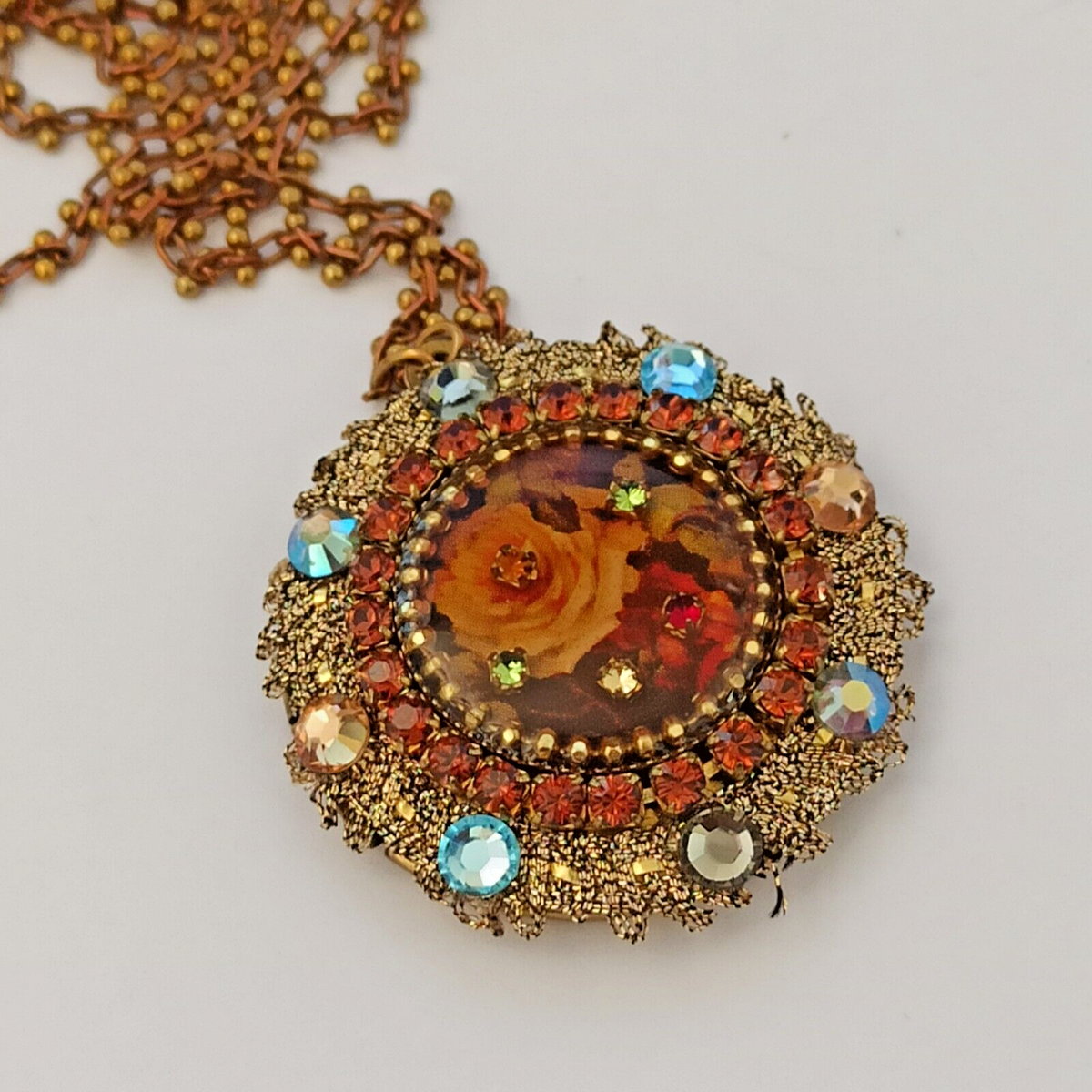 Michal Negrin タッセルロングネックレス　ペンダント　レネレイド薔薇 Michal Negrin Necklace Rose Locket Romantic Retro Crystals