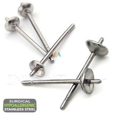 SURGICAL STEEL Hypoallergenic Earring Post Cup Pad with Peg for Gluing 3-6mm 615